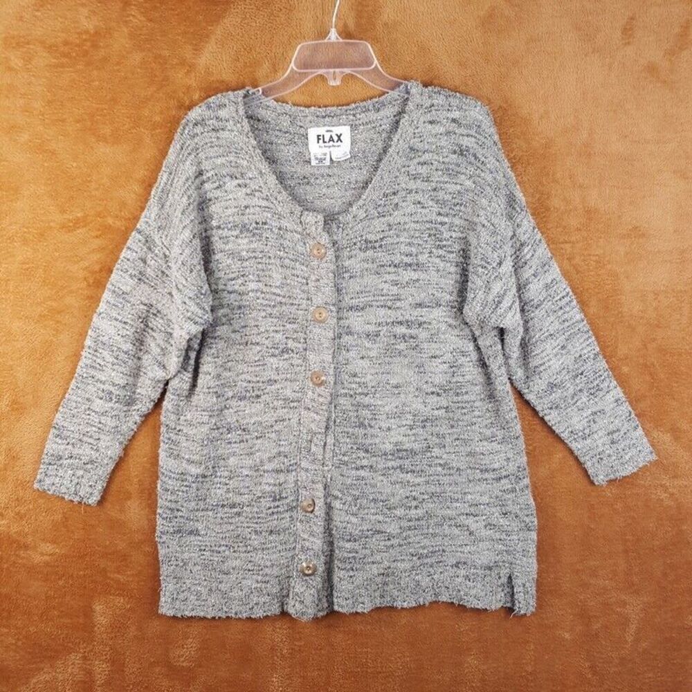 FLAX Womens Sweater Small Tan Cardigan Button Up Marled Knit Cotton Blend
